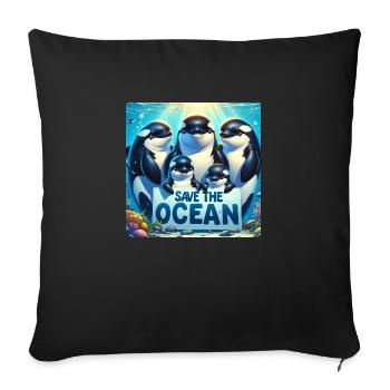 Famille d’orques - Housse de coussin décorative 45 x 45 cm - noir - Devant