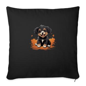 Hunde Welpe guckt süß und freut sich - Sofakissenbezug 45 x 45 cm - Schwarz - Vorne
