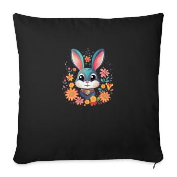 Hase umhüllt von wunderschönen Blumen, süß - Sofakissenbezug 45 x 45 cm - Schwarz - Vorne