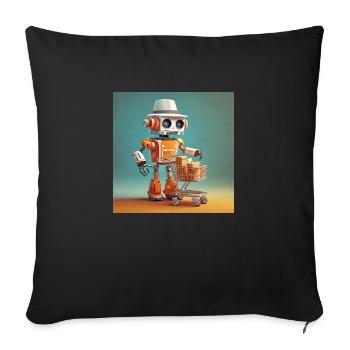 cute little orange vintage robot buying groceries - Sofa pillowcase 17,3'' x 17,3'' (45 x 45 cm) - black - Front