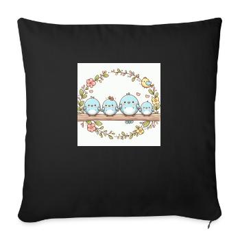 La famille d’oiseaux enchanteurs - Housse de coussin décorative 45 x 45 cm - noir - Devant