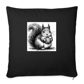 Écureuil avec noix - Housse de coussin décorative 45 x 45 cm - noir - Devant
