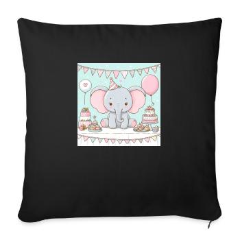 Fête d’anniversaire éléphant - Housse de coussin décorative 45 x 45 cm - noir - Devant