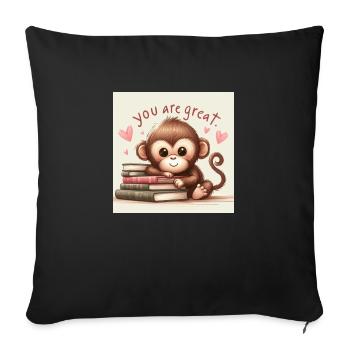 Singe avec des livres - Housse de coussin décorative 45 x 45 cm - noir - Devant
