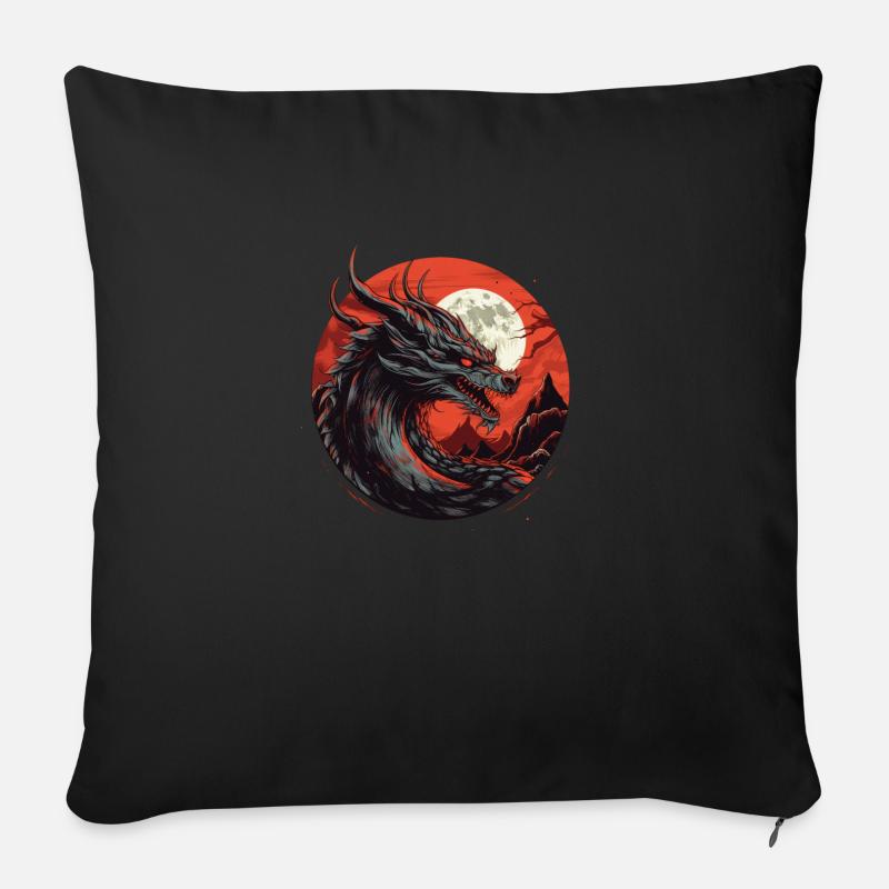 Roter Nachtdrache - Sofakissenbezug 45 x 45 cm - Schwarz