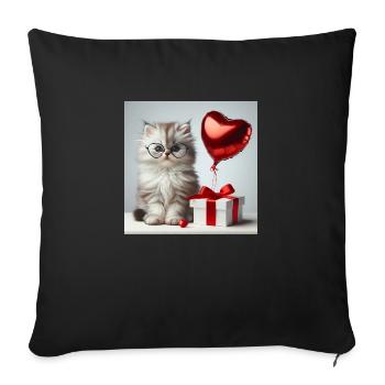 Un chaton mignon tenant un ballon - Saint-Valentin - Housse de coussin décorative 45 x 45 cm - noir - Devant