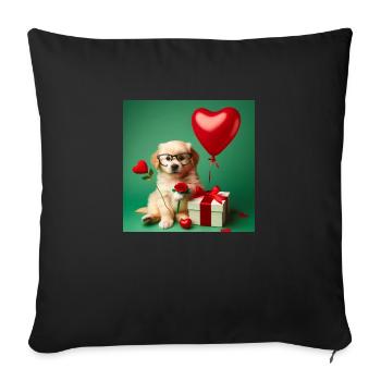 chiot avec ballon en cœur pour la Saint-Valentin - Housse de coussin décorative 45 x 45 cm - noir - Devant