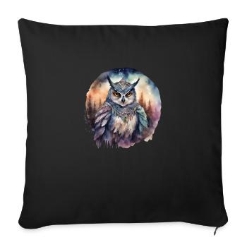 Puissance, animal, hibou, intuition, énergie créatrice, - Housse de coussin décorative 45 x 45 cm - noir - Devant