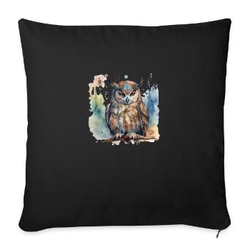 Pouvoir chamanique Animal Hibou, Sagesse, Intuition - Housse de coussin décorative 45 x 45 cm - noir - Devant