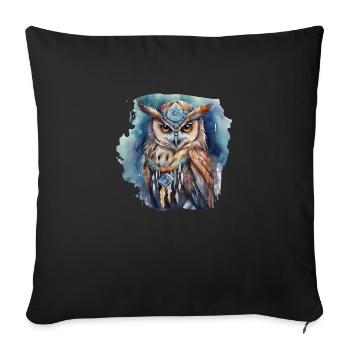 Pouvoir chamanique, Animal, Hibou, Sagesse, Intuition - Housse de coussin décorative 45 x 45 cm - noir - Devant