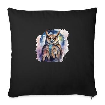 Hibou animal de pouvoir chamanique, intuition, sagesse - Housse de coussin décorative 45 x 45 cm - noir - Devant