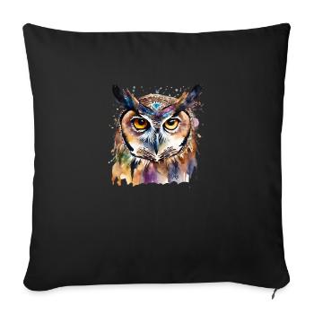 Pouvoir Chamanique Animal Hibou, Hibou, Sagesse, Intuit - Housse de coussin décorative 45 x 45 cm - noir - Devant