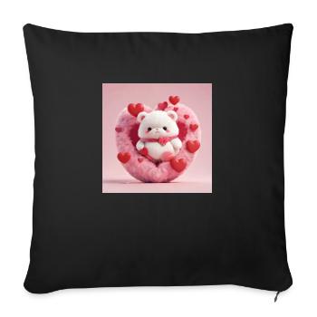 White teddy bear in a fluffy heart, red hearts around - Sofa pillowcase 17,3'' x 17,3'' (45 x 45 cm) - black - Front