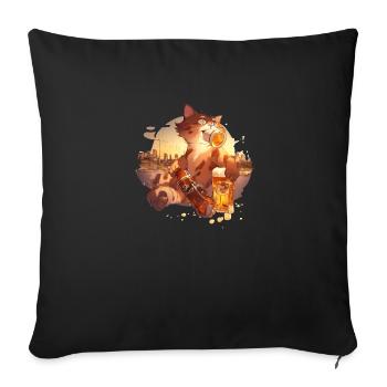 Paws & Pints: Katze mit Bier-Tee - Sofakissenbezug 45 x 45 cm - Schwarz - Vorne