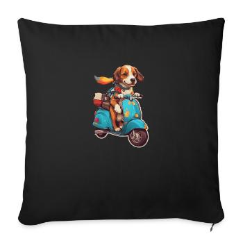 Chien sur une trottinette - Housse de coussin décorative 45 x 45 cm - noir - Devant