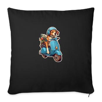 Chien sur une trottinette - Housse de coussin décorative 45 x 45 cm - noir - Devant