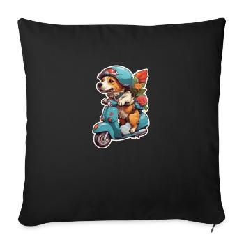 Chien sur une trottinette - Housse de coussin décorative 45 x 45 cm - noir - Devant