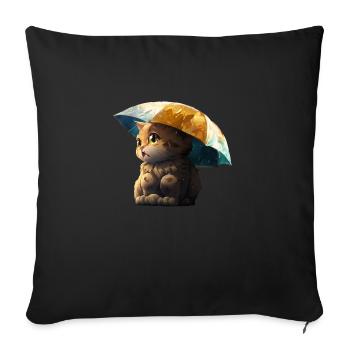 Purrfectly Prepared: Cat with Umbrella Tee - Sofa pillowcase 17,3'' x 17,3'' (45 x 45 cm) - black - Front