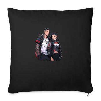 Couple Cyberpunk Urbain - Housse de coussin décorative 45 x 45 cm - noir - Devant