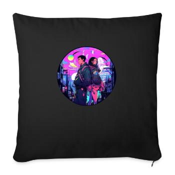 Couple Cyberpunk Urbain - Housse de coussin décorative 45 x 45 cm - noir - Devant