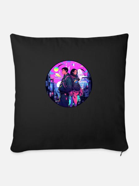 Urban-Cyberpunk-Couple - Sofakissenbezug 45 x 45 cm - Schwarz