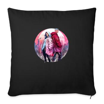 Couple Cyberpunk Urbain - Housse de coussin décorative 45 x 45 cm - noir - Devant