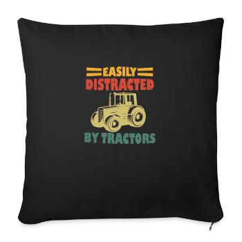 Facilement distrait par les tracteurs - Housse de coussin décorative 45 x 45 cm - noir - Devant