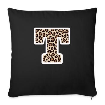lettre T motif léopard -idée cadeau d’anniversaire - Housse de coussin décorative 45 x 45 cm - noir - Devant