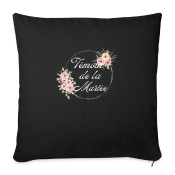 Témoin de la mariée fleurs roses -tshirt assorti - Housse de coussin décorative 45 x 45 cm - noir - Devant