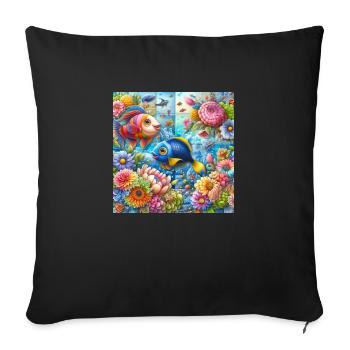 Happy fish the flowers of the seas - Sofa pillowcase 17,3'' x 17,3'' (45 x 45 cm) - black - Front