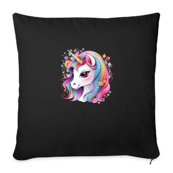 Belle licorne heureuse aux couleurs vives - Housse de coussin décorative 45 x 45 cm - noir - Devant