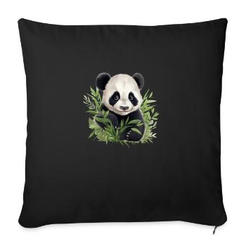 Panda mignon jetant un coup d’œil hors d’un buisson - Housse de coussin décorative 45 x 45 cm - noir - Devant