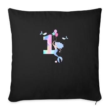 1e anniversaire sirène - Housse de coussin décorative 45 x 45 cm - noir - Devant