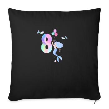 8e anniversaire sirène - Housse de coussin décorative 45 x 45 cm - noir - Devant