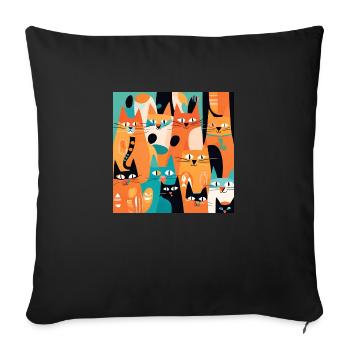 Boho Chats Plantes Abstraites - Housse de coussin décorative 45 x 45 cm - noir - Devant