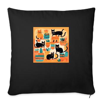 Boho Cats Abstract Plants 2 - Sofa pillowcase 17,3'' x 17,3'' (45 x 45 cm) - black - Front