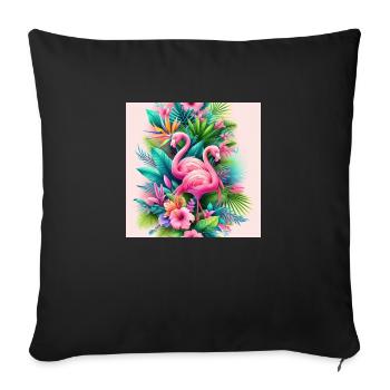 Tropische Flamingo-Oase - Sofakissenbezug 45 x 45 cm - Schwarz - Vorne
