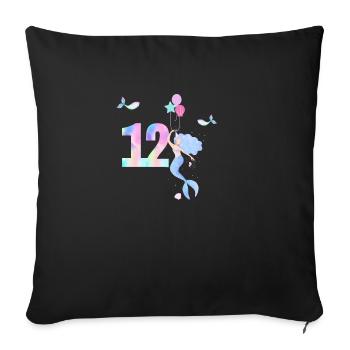 12e anniversaire sirène - Housse de coussin décorative 45 x 45 cm - noir - Devant