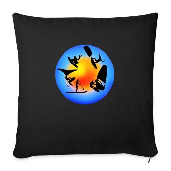 Rond jaune bleu wind wing kite sup surf - Housse de coussin décorative 45 x 45 cm - noir - Devant