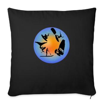 Rond jaune bleu grain wing wind kite - Housse de coussin décorative 45 x 45 cm - noir - Devant