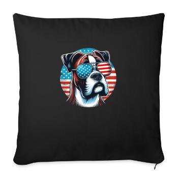 Boxer drapeau américain et lunettes de soleil - Housse de coussin décorative 45 x 45 cm - noir - Devant