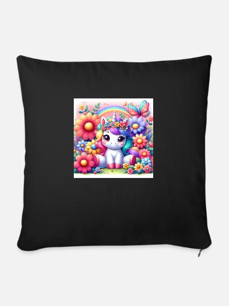 Cartoon Einhorn - Sofakissenbezug 45 x 45 cm - Schwarz
