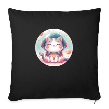 Space, Cat, Astronaut - Sofa pillowcase 17,3'' x 17,3'' (45 x 45 cm) - black - Front