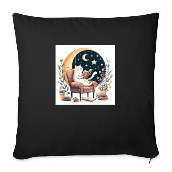 cat reading a book - Sofa pillowcase 17,3'' x 17,3'' (45 x 45 cm) - black - Front