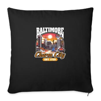 Baltimore Charme City Cartoon Stadtbild - Sofakissenbezug 45 x 45 cm - Schwarz - Vorne