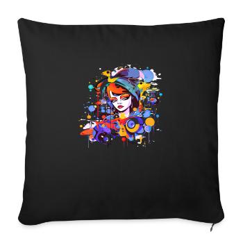 Belle femme peinture art visage femme colorée - Housse de coussin décorative 45 x 45 cm - noir - Devant