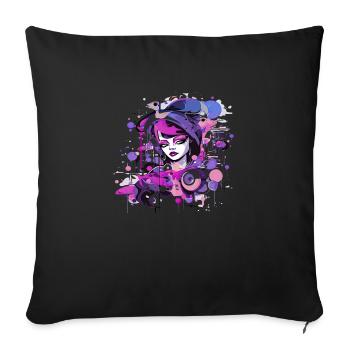 Belle femme peinture art visage femme colorée - Housse de coussin décorative 45 x 45 cm - noir - Devant