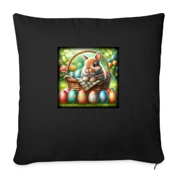 ein süßer hase sitzt in einem Korb - Sofakissenbezug 45 x 45 cm - Schwarz - Vorne