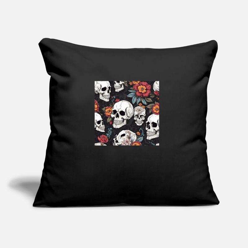 Crâne et fleurs Housse de coussin décorative 45 x 45 cm