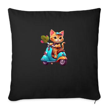 Katze fährt Roller - Sofakissenbezug 45 x 45 cm - Schwarz - Vorne